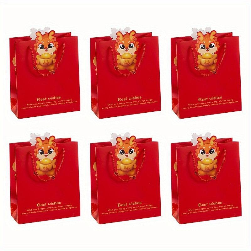 6pcs Red Gift Bag Handy Etiquette Bag Kindergarten Candy Packaging Bag