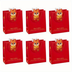 6pcs Red Gift Bag Handy Etiquette Bag Kindergarten Candy Packaging Bag