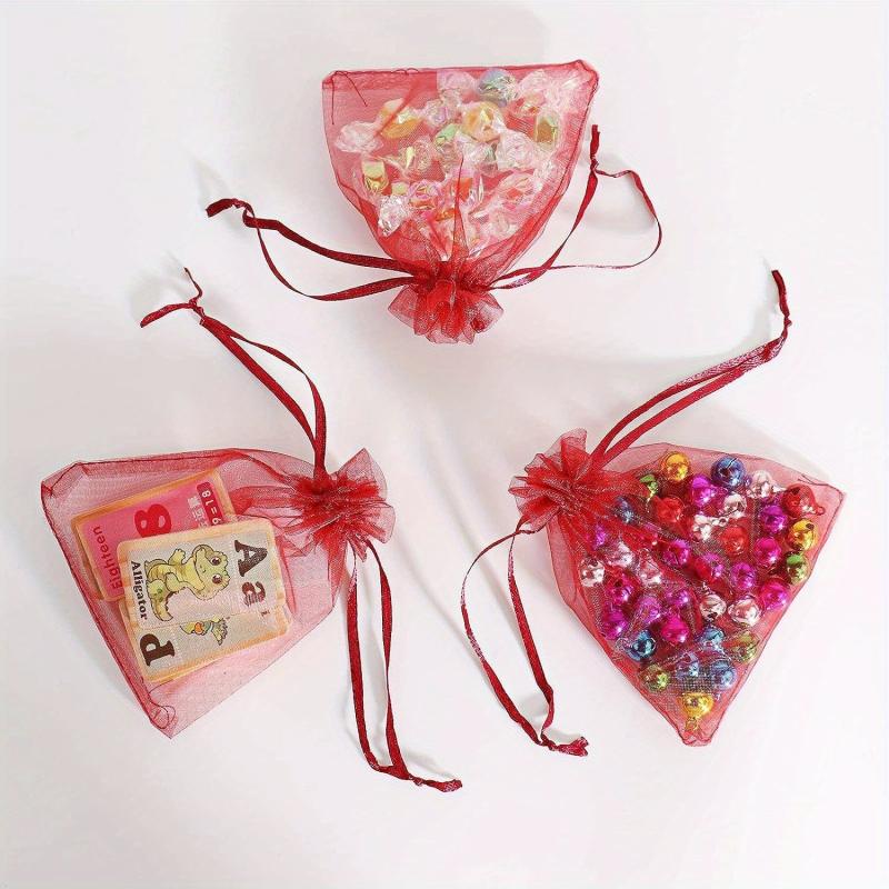 20pcs Wine Organza Gift Bags Drawstring Mesh Bags for Christmas