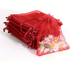 20pcs Wine Organza Gift Bags Drawstring Mesh Bags for Christmas