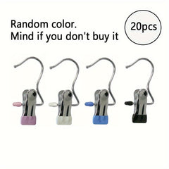 20pcs Stainless Steel Rack Clip Clothes Hanging Pin Hook for Travel