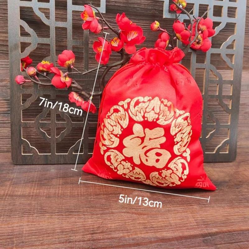 10pcs Chinese Style Lucky Gift Bags for Festive Jewelry Packaging