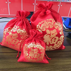 10pcs Chinese Style Lucky Gift Bags for Festive Jewelry Packaging