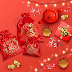 10pcs Chinese Style Lucky Gift Bags for Festive Jewelry Packaging