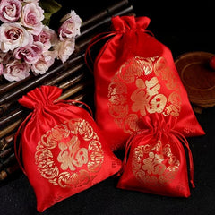 10pcs Chinese Style Lucky Gift Bags for Festive Jewelry Packaging