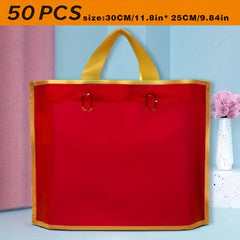 50pcs Christmas Gift Bags Red Golden Edge Shopping Holiday Tote Bags