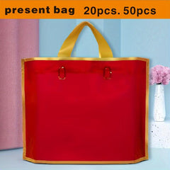 50pcs Christmas Gift Bags Red Golden Edge Shopping Holiday Tote Bags