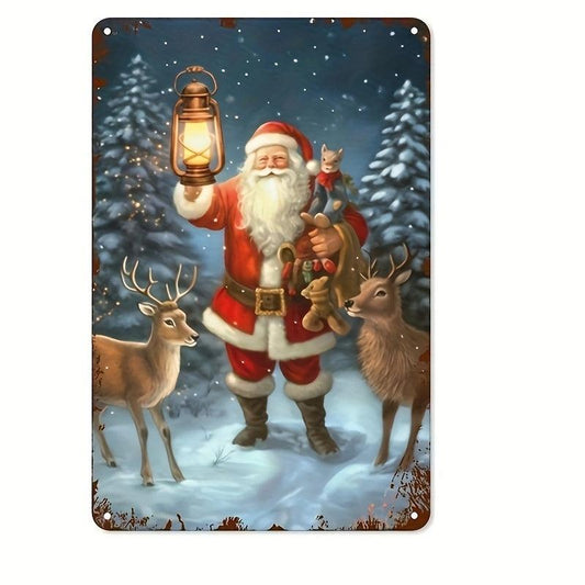 Vintage Santa Claus Tin Sign 20x30 cm Rustic Wall Decor