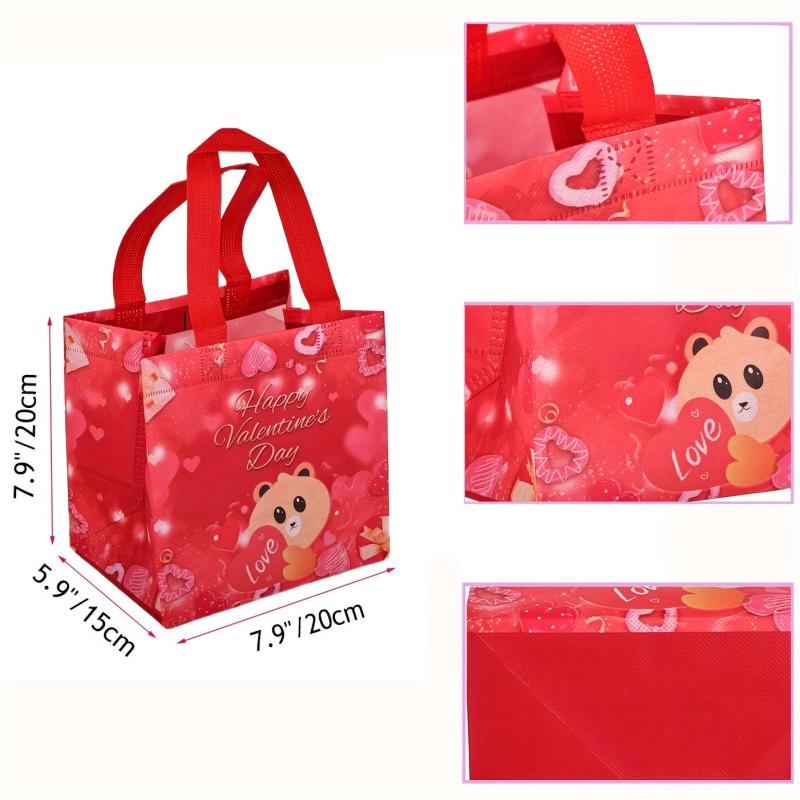 8pcs Valentines Reusable Tote Bags With Handles Non Woven Gift Bags