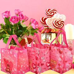 8pcs Valentines Reusable Tote Bags With Handles Non Woven Gift Bags