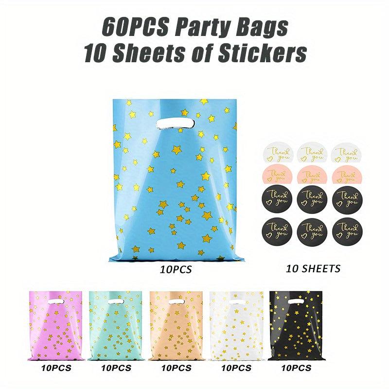 60pcs Party Bags w/ Thank You Stickers 6 Colors Starry Goodie Favor Bags
