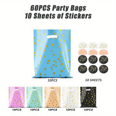 60pcs Party Bags w/ Thank You Stickers 6 Colors Starry Goodie Favor Bags
