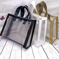 50pcs Transparent Grid Shopping Bag High-end Tote Bag Clothing Store Gift Shop
