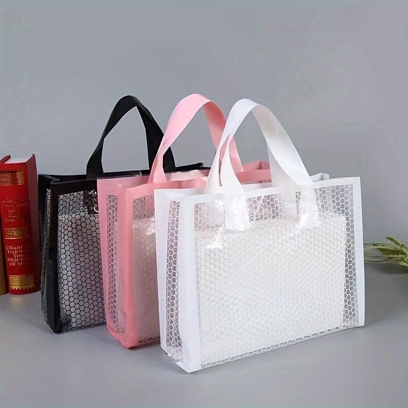 50pcs Transparent Grid Shopping Bag High-end Tote Bag Clothing Store Gift Shop