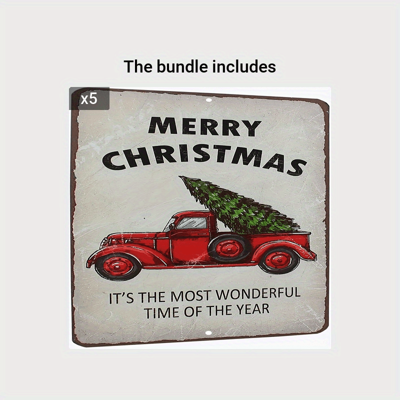 Merry Christmas Red Truck Tin Sign Retro Vintage Year Sign