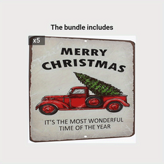 Merry Christmas Red Truck Tin Sign Retro Vintage Year Sign