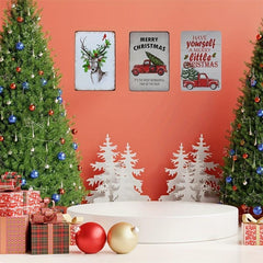 Merry Christmas Red Truck Tin Sign Retro Vintage Year Sign