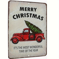 Merry Christmas Red Truck Tin Sign Retro Vintage Year Sign