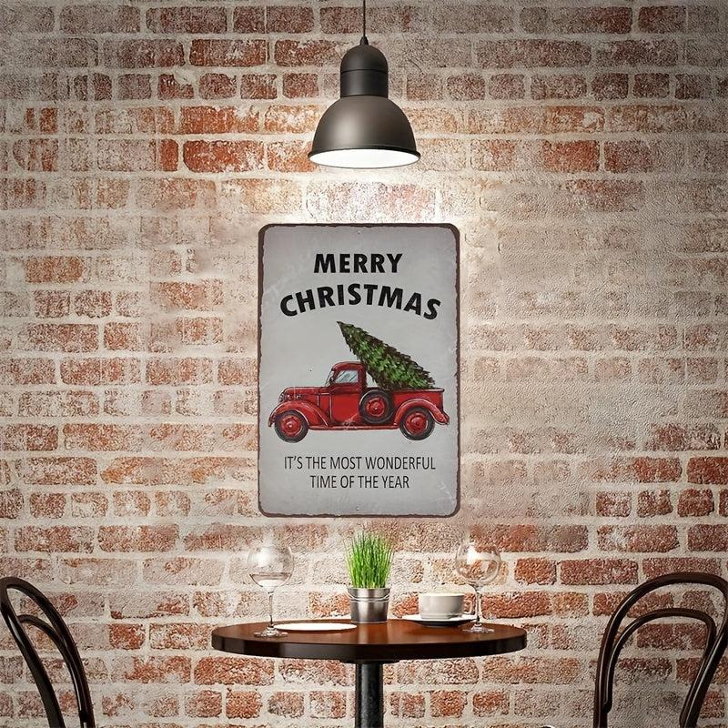 Merry Christmas Red Truck Tin Sign Retro Vintage Year Sign