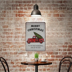 Merry Christmas Red Truck Tin Sign Retro Vintage Year Sign