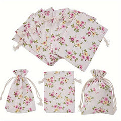 15pcs Vintage Floral Drawstring Gift Bags Burlap Flower Pouch
