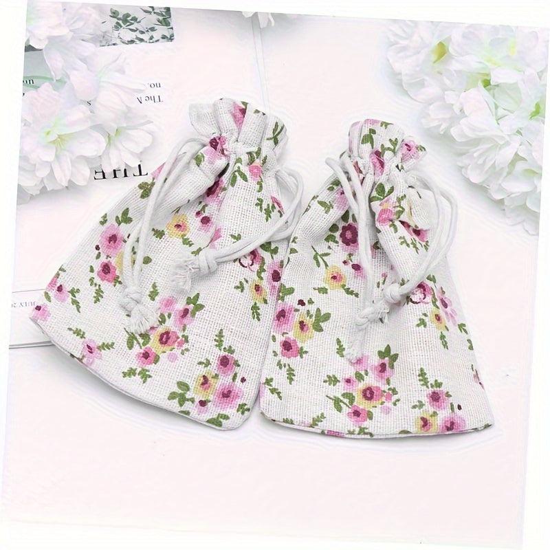 15pcs Vintage Floral Drawstring Gift Bags Burlap Flower Pouch
