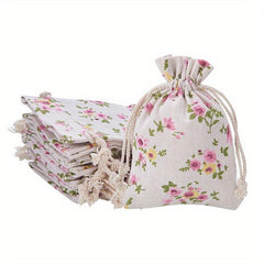 15pcs Vintage Floral Drawstring Gift Bags Burlap Flower Pouch