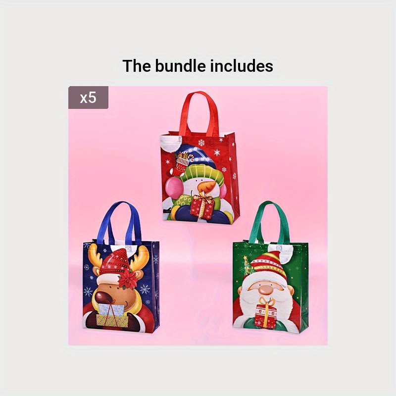 3pcs Christmas Non woven Bag Elk Snowman Tote Bag Large Storage Bag