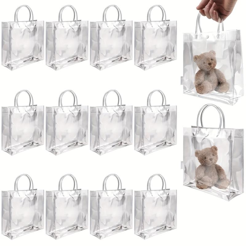16pcs Clear Plastic Gift Bags With Handles Reusable PVC Halloween Christmas Tote