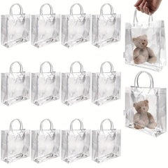 16pcs Clear Plastic Gift Bags With Handles Reusable PVC Halloween Christmas Tote