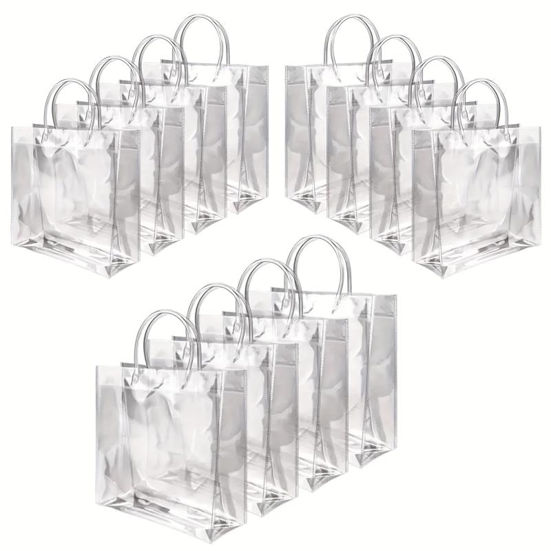 16pcs Clear Plastic Gift Bags With Handles Reusable PVC Halloween Christmas Tote
