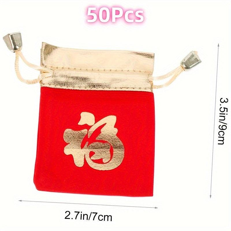 50pcs Year Lucky Word Bag Chinese Wedding Gift Bags