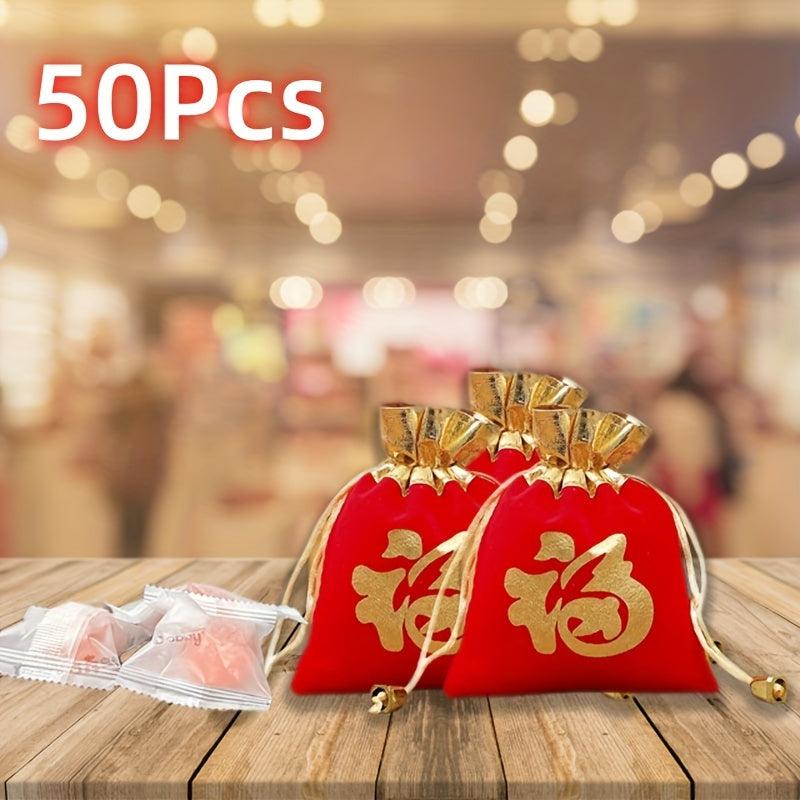 50pcs Year Lucky Word Bag Chinese Wedding Gift Bags