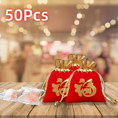 50pcs Year Lucky Word Bag Chinese Wedding Gift Bags