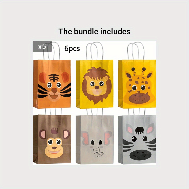 6pcs Animal Candy Bag Birthday Party Handle Jungle Themed Party Supplies