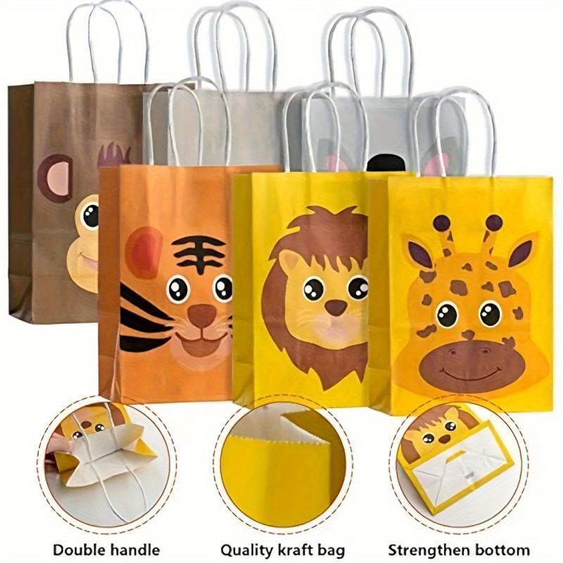 6pcs Animal Candy Bag Birthday Party Handle Jungle Themed Party Supplies