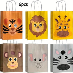 6pcs Animal Candy Bag Birthday Party Handle Jungle Themed Party Supplies