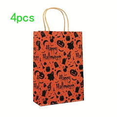 4pcs Halloween Gift Bag Pumpkin Ghost Tote Brown Paper Bag
