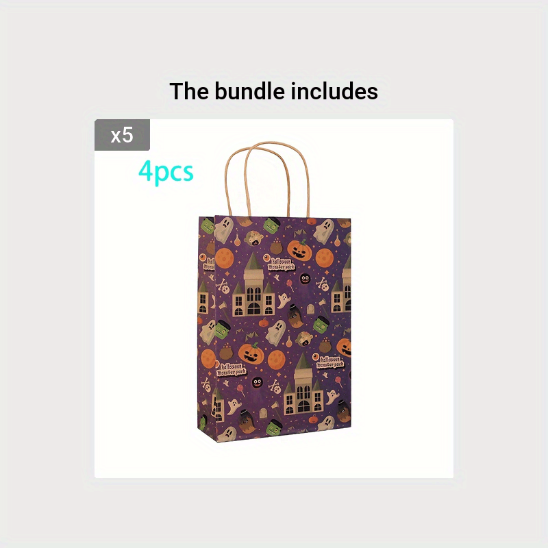 4pcs Halloween Gift Bag Pumpkin Ghost Tote Brown Paper Bag
