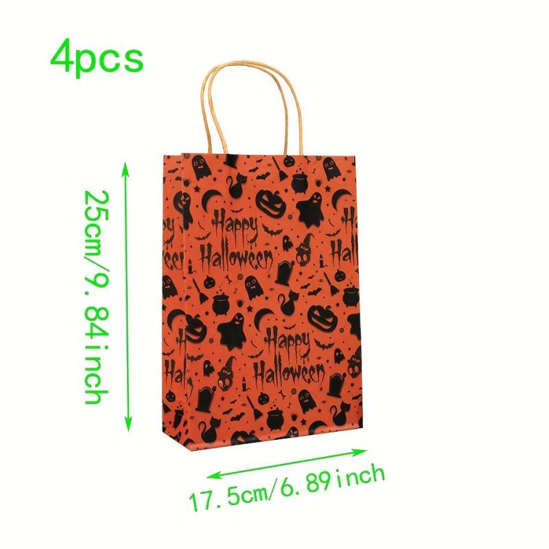 4pcs Halloween Gift Bag Pumpkin Ghost Tote Brown Paper Bag