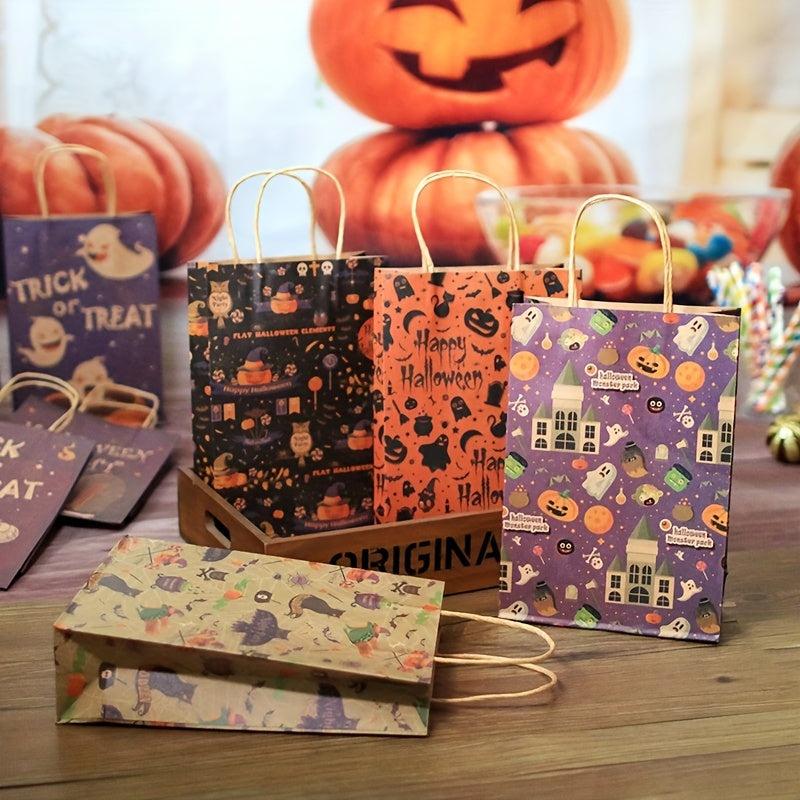 4pcs Halloween Gift Bag Pumpkin Ghost Tote Brown Paper Bag