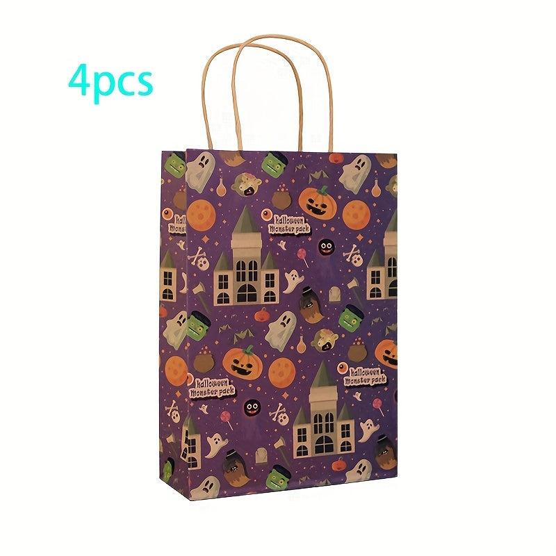 4pcs Halloween Gift Bag Pumpkin Ghost Tote Brown Paper Bag