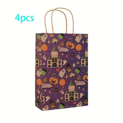 4pcs Halloween Gift Bag Pumpkin Ghost Tote Brown Paper Bag