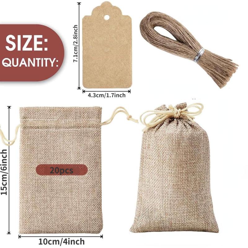 Burlap Gift Bags Drawstring & Gift Tags DIY Wedding Party Christmas
