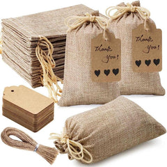 Burlap Gift Bags Drawstring & Gift Tags DIY Wedding Party Christmas