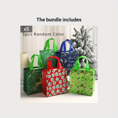 5pcs Christmas Gift Tote Bag Printed Shopping Packaging Bag Party Candy Gift Bag