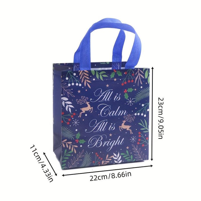 5pcs Christmas Gift Tote Bag Printed Shopping Packaging Bag Party Candy Gift Bag