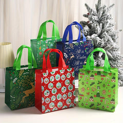5pcs Christmas Gift Tote Bag Printed Shopping Packaging Bag Party Candy Gift Bag