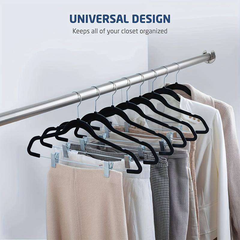 10pcs Velvet Hangers With Clips Non-slip Pants Hangers