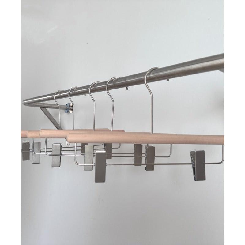 5pcs Non-slip Wooden Pants Hangers with Metal Clips